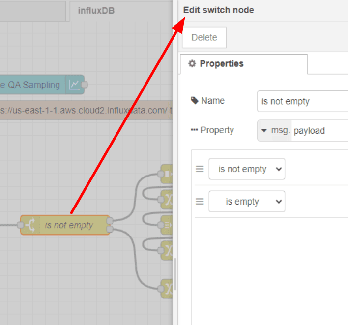 "Screenshot of the switch node properties tab"